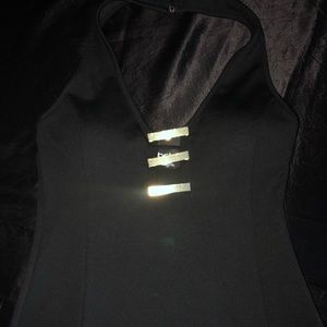 Black Bebe halter top with Golden Trim Metal Bars